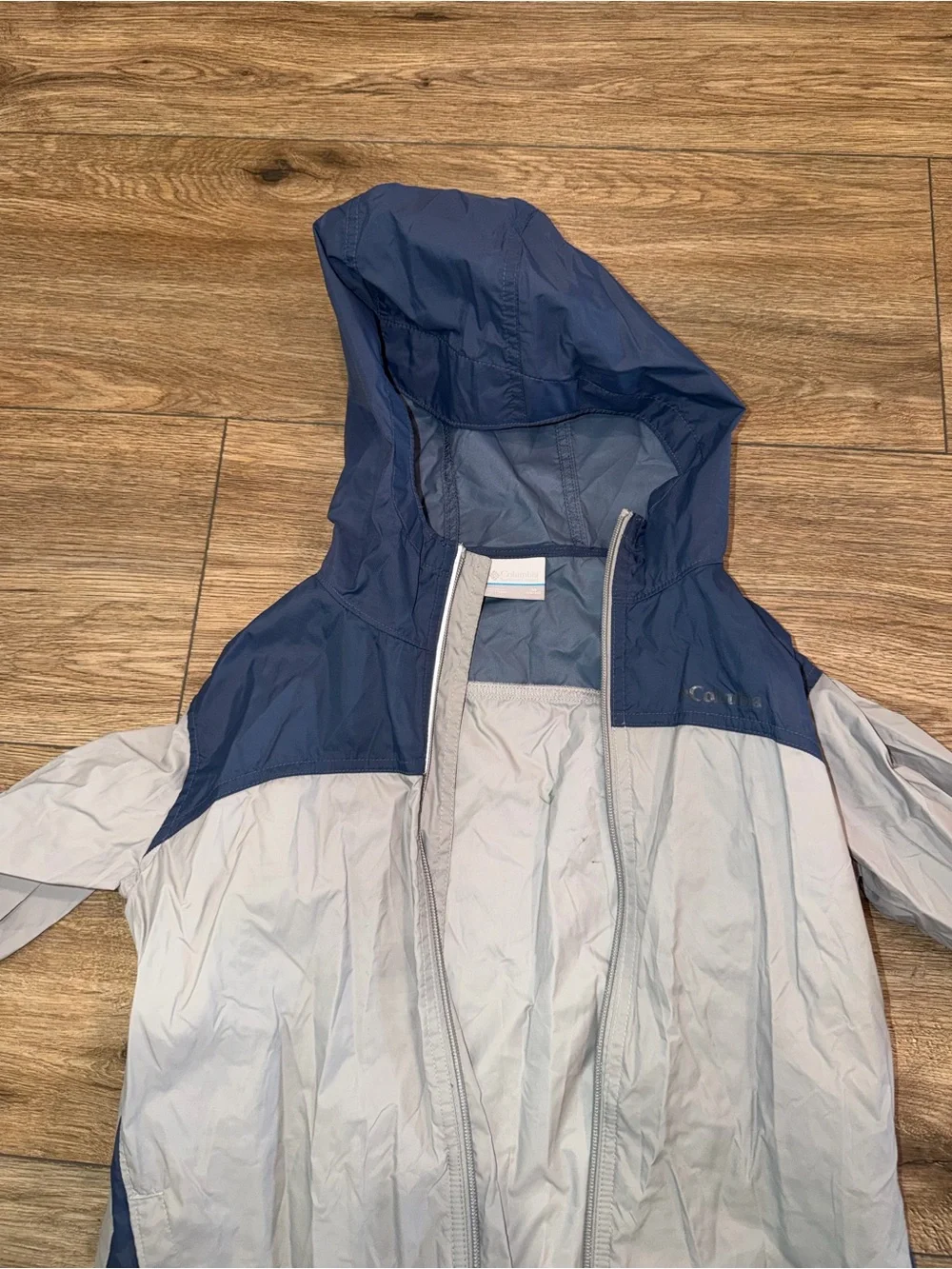 Columbia Kids Hooded Rain Jacket in Navy & Light Gray